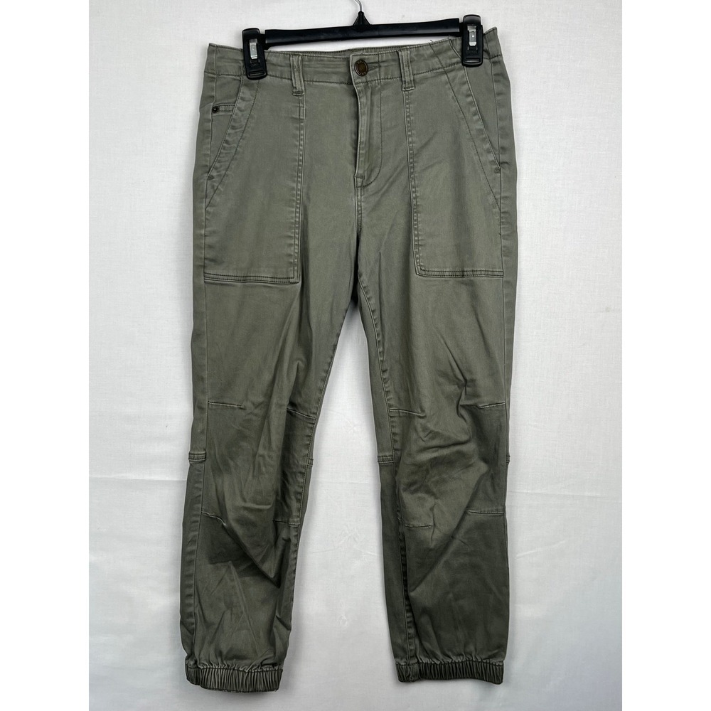 Olive Green Utility Jogger Pants Cotton Blend Stretch Elastic Cuff Size 28x24.5